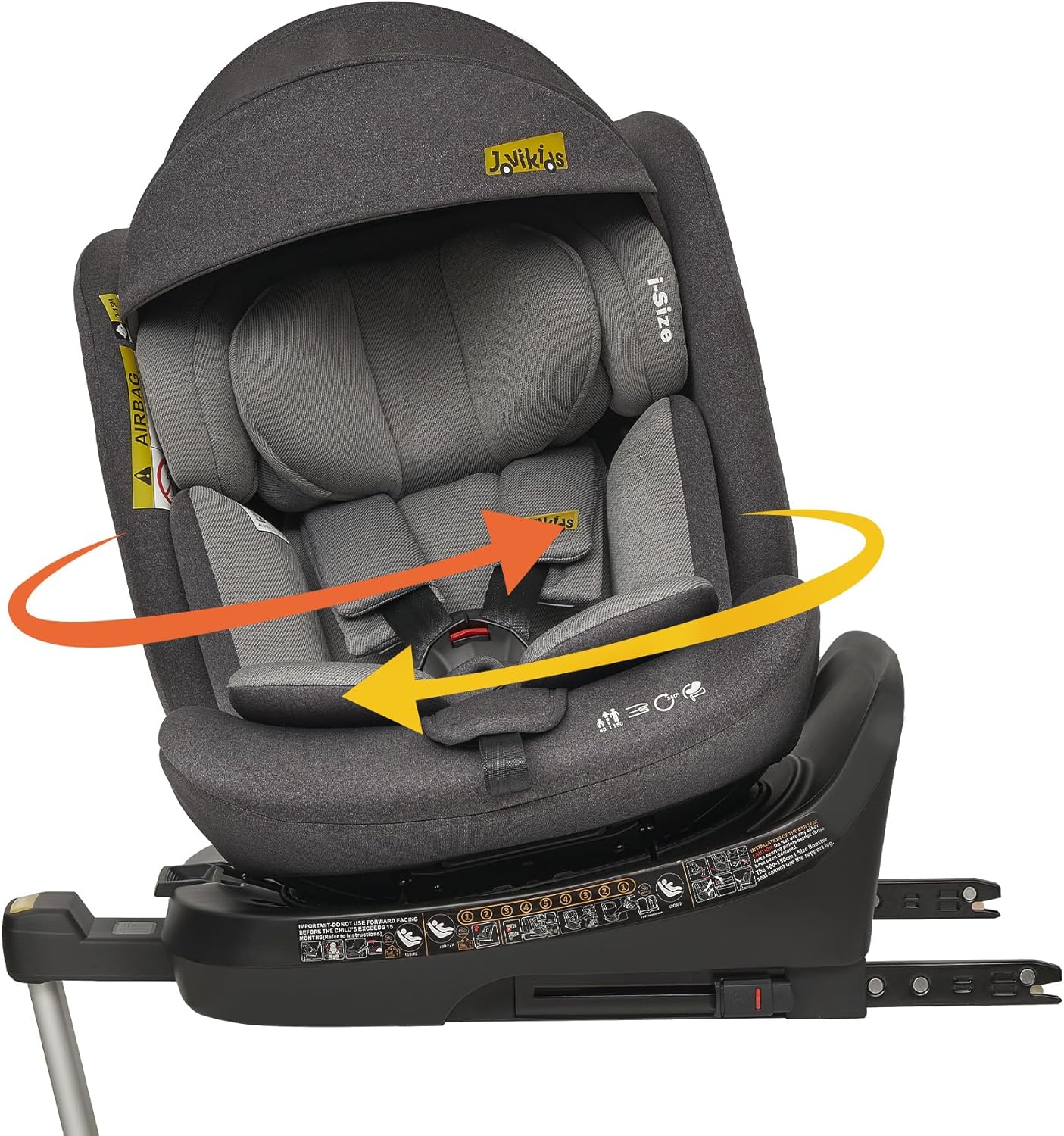Jovikids i - Size Seggiolino Auto 0-36 Kg, 360° Girevole Seggiolino Auto con Isofix e Gambe di Supporto 40-150cm dalla Nascita a Circa 12 anni