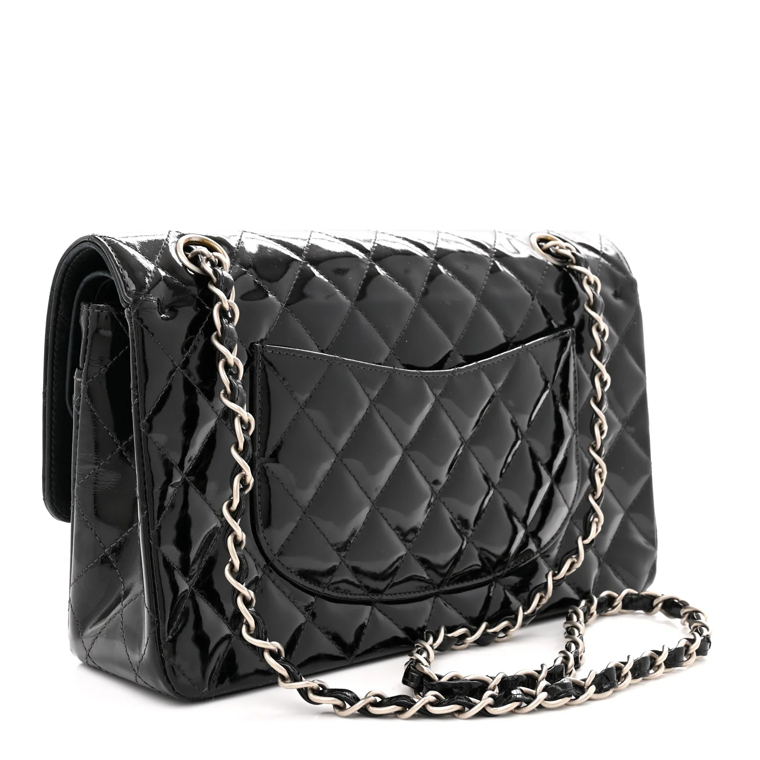 Patent Quilted Medium Double Flap Black - Top Club