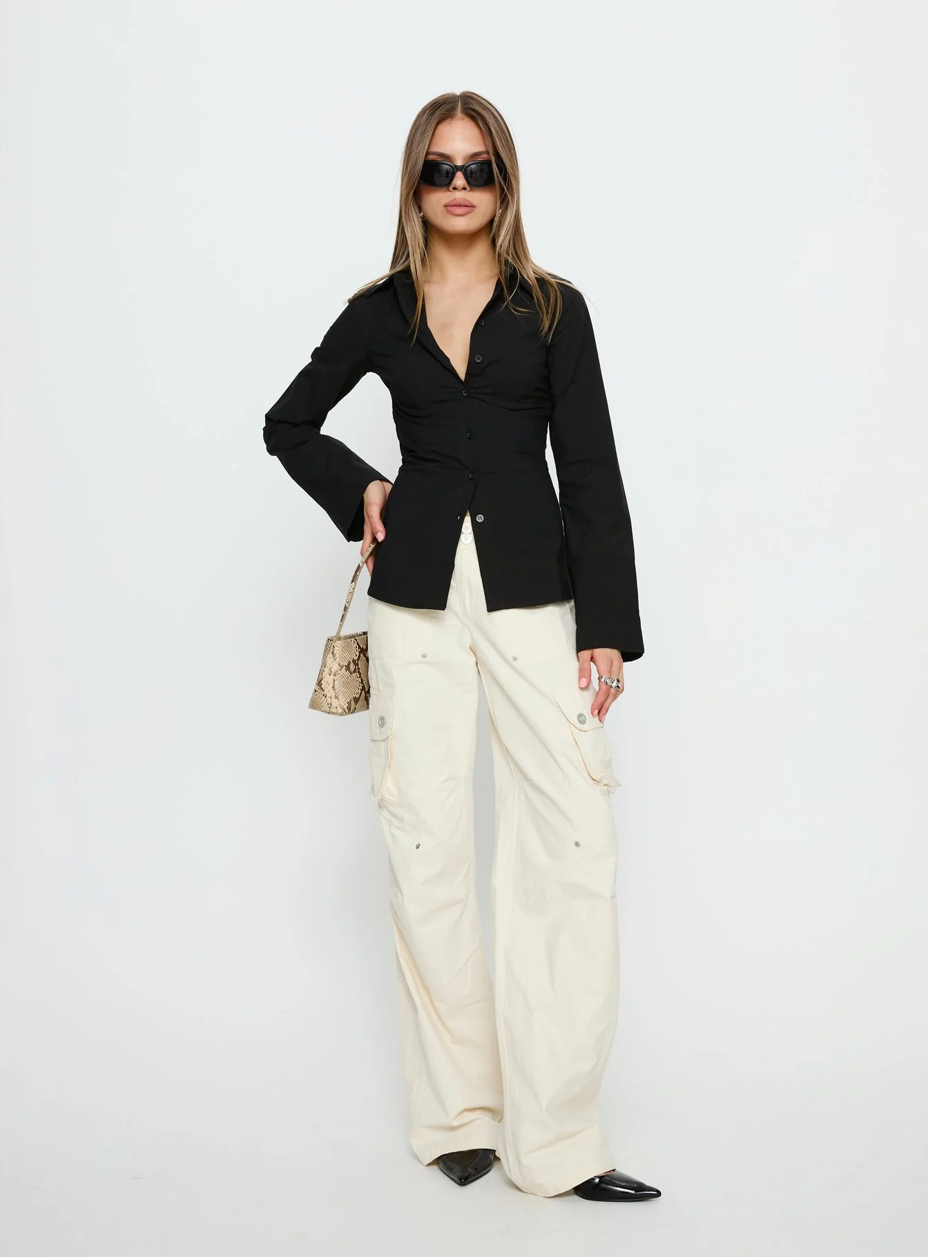 Lesper Long Sleeve Tie Back Top Black