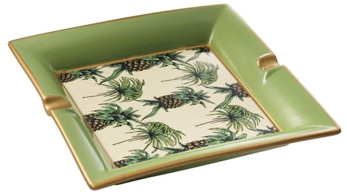 Luxury porcelain ashtray pineapple design green / multicolored 24.5 x 24.5 x H. 4 cm - living room accessories