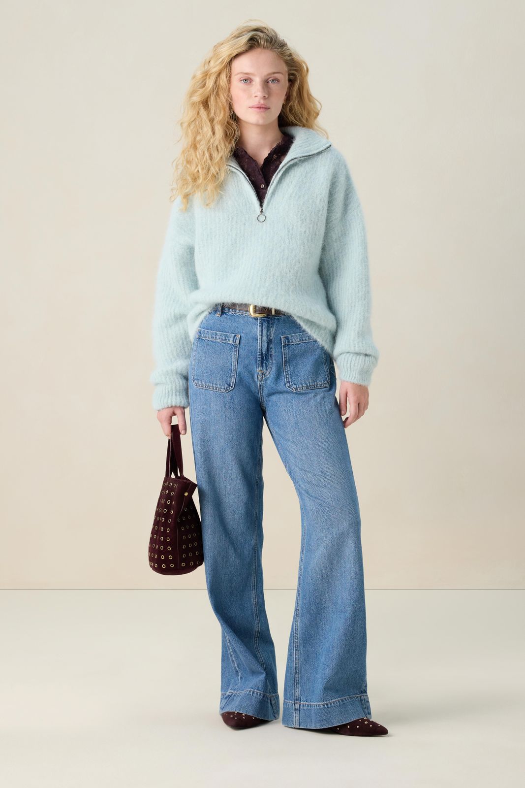 Blauwe trui met rits