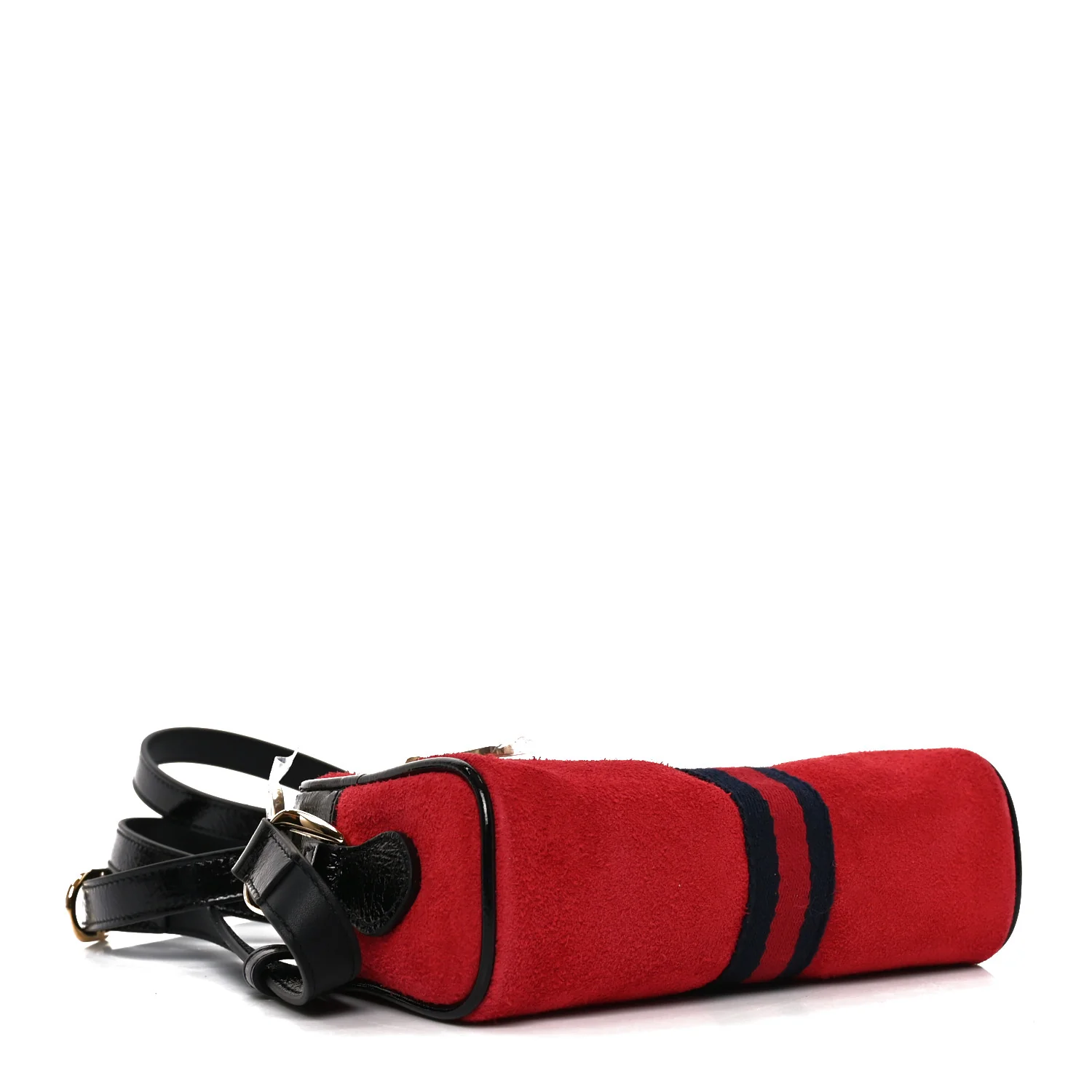 Suede Patent Web Mini Ophidia Shoulder Bag Hibiscus Red Black - Top Club