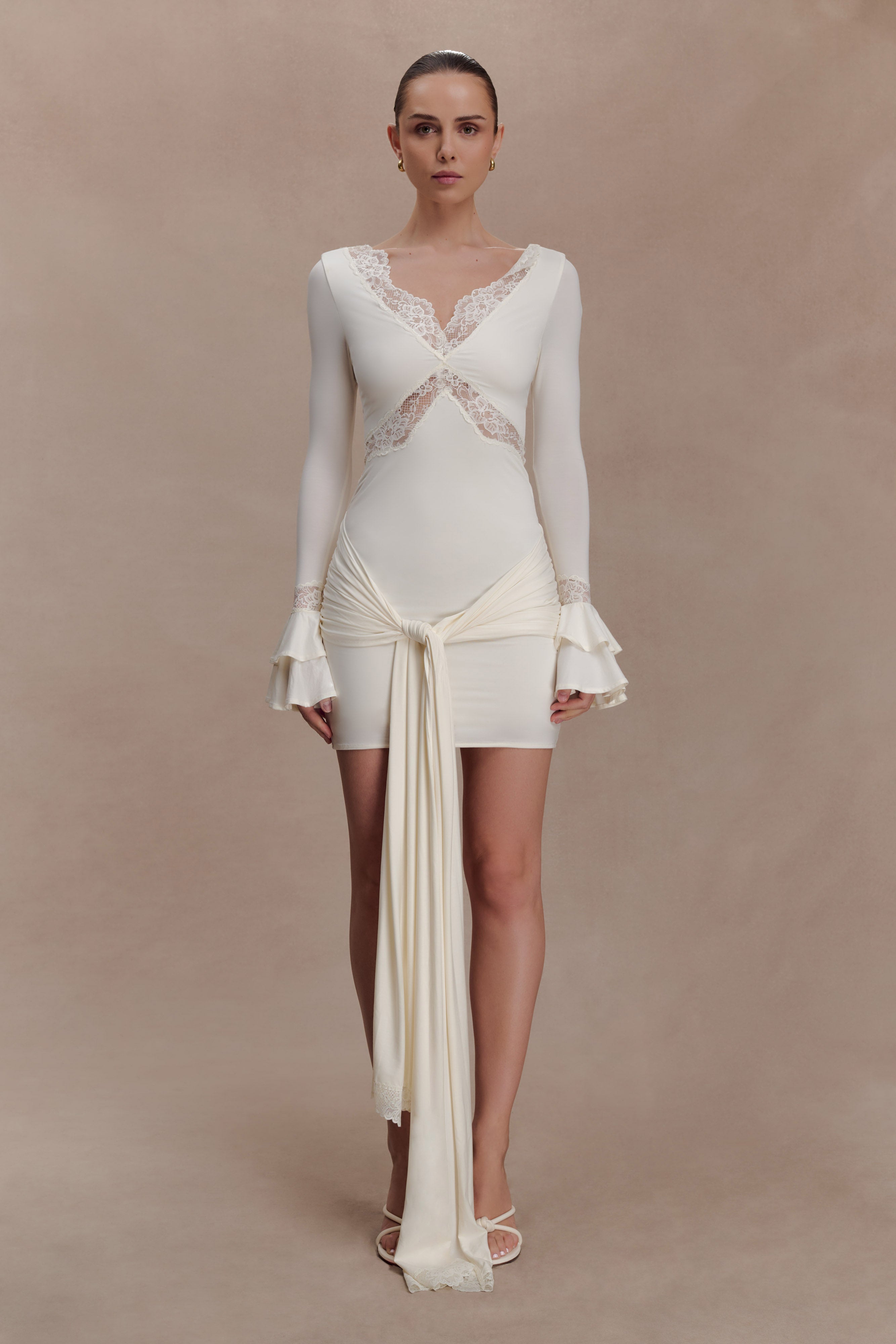 Electra Slinky Lace Mini Dress - Ivory