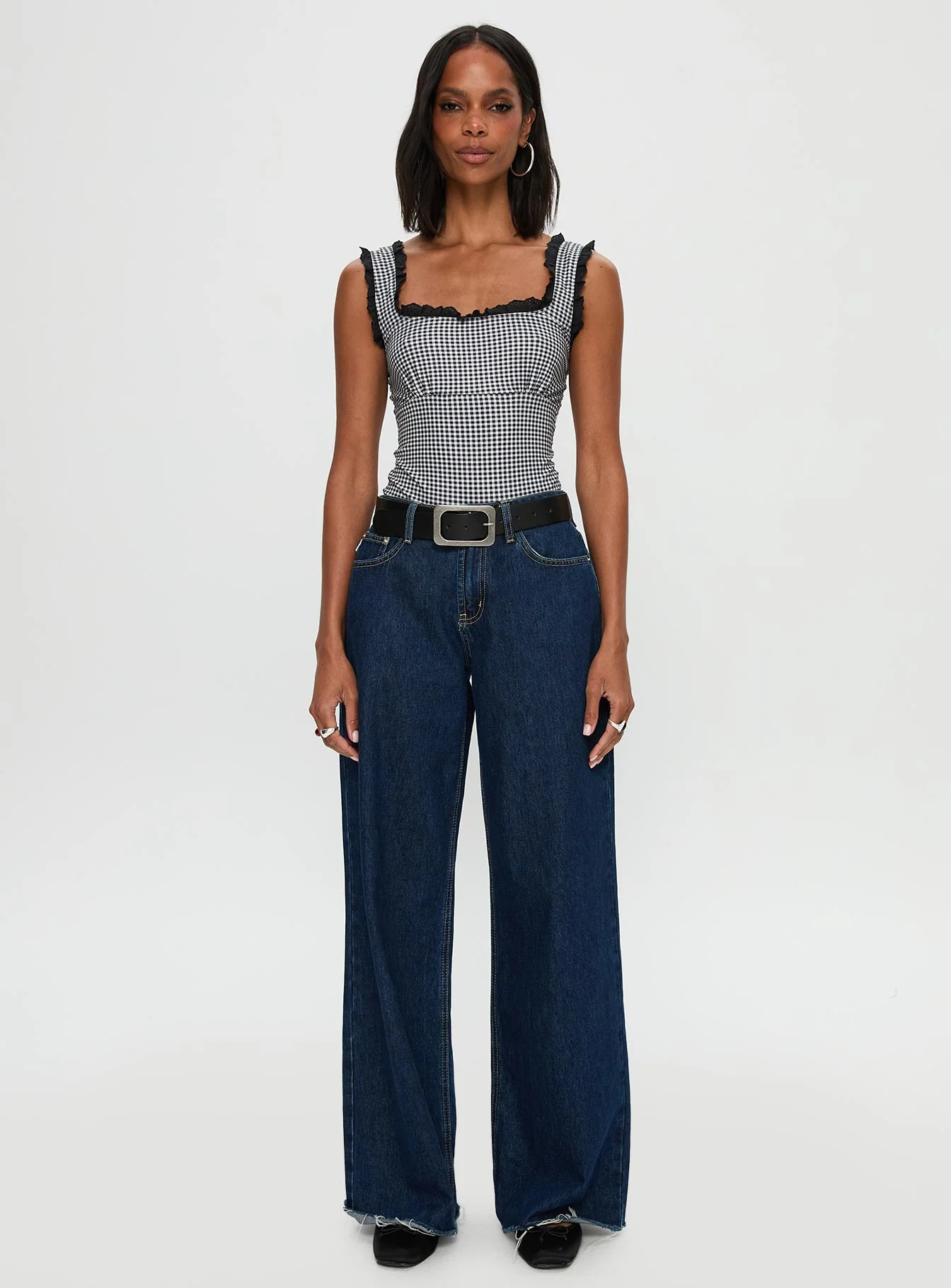 Trustfund Lace Trim Bodysuit Black / White Check