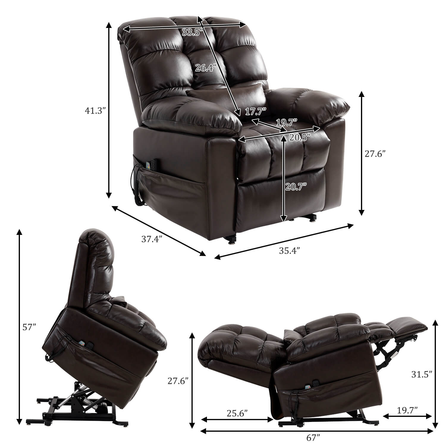 Zero Gravity Power Lift Recliner Chair, Three Motor