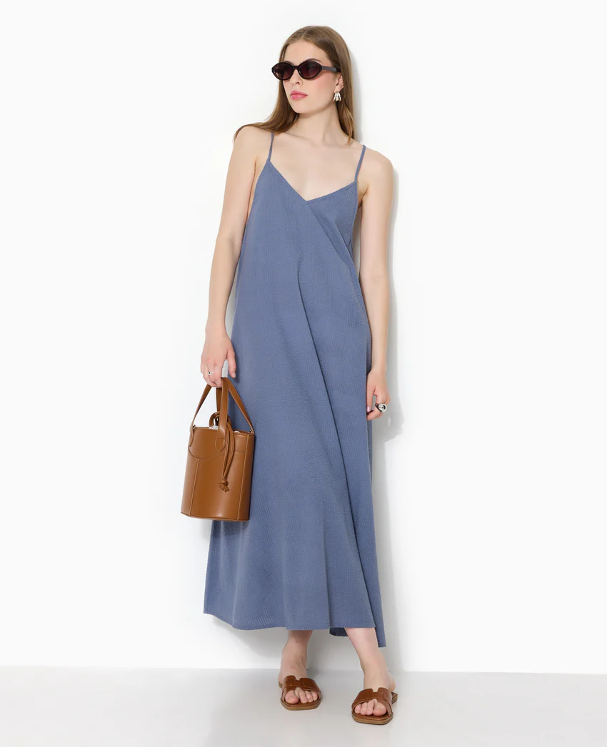 Pimkie Robe longue en tissu gaufré et rayé