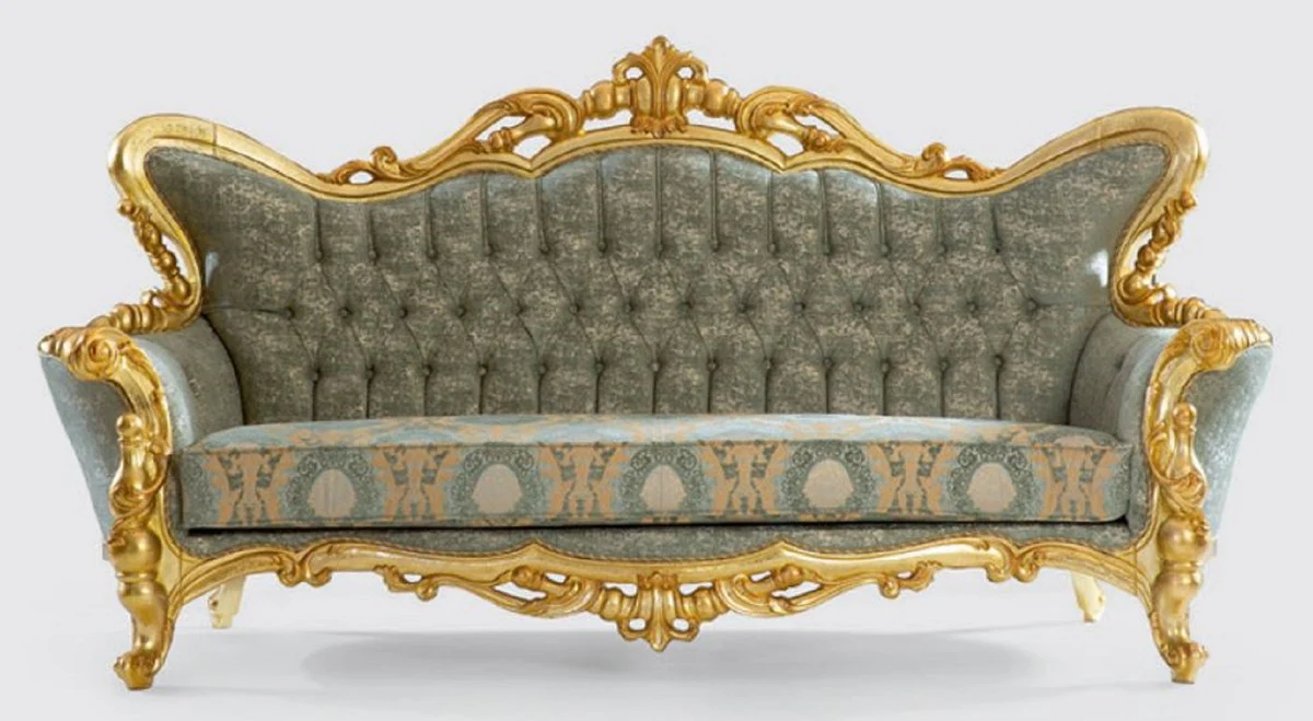 Luxury Baroque Living Room Set Green / Black / Gold - 2 Sofas & 2 Armchairs & 1 Coffee Table - Handcrafted Living Room Furniture in Baroque Style - Noble & Magnificent