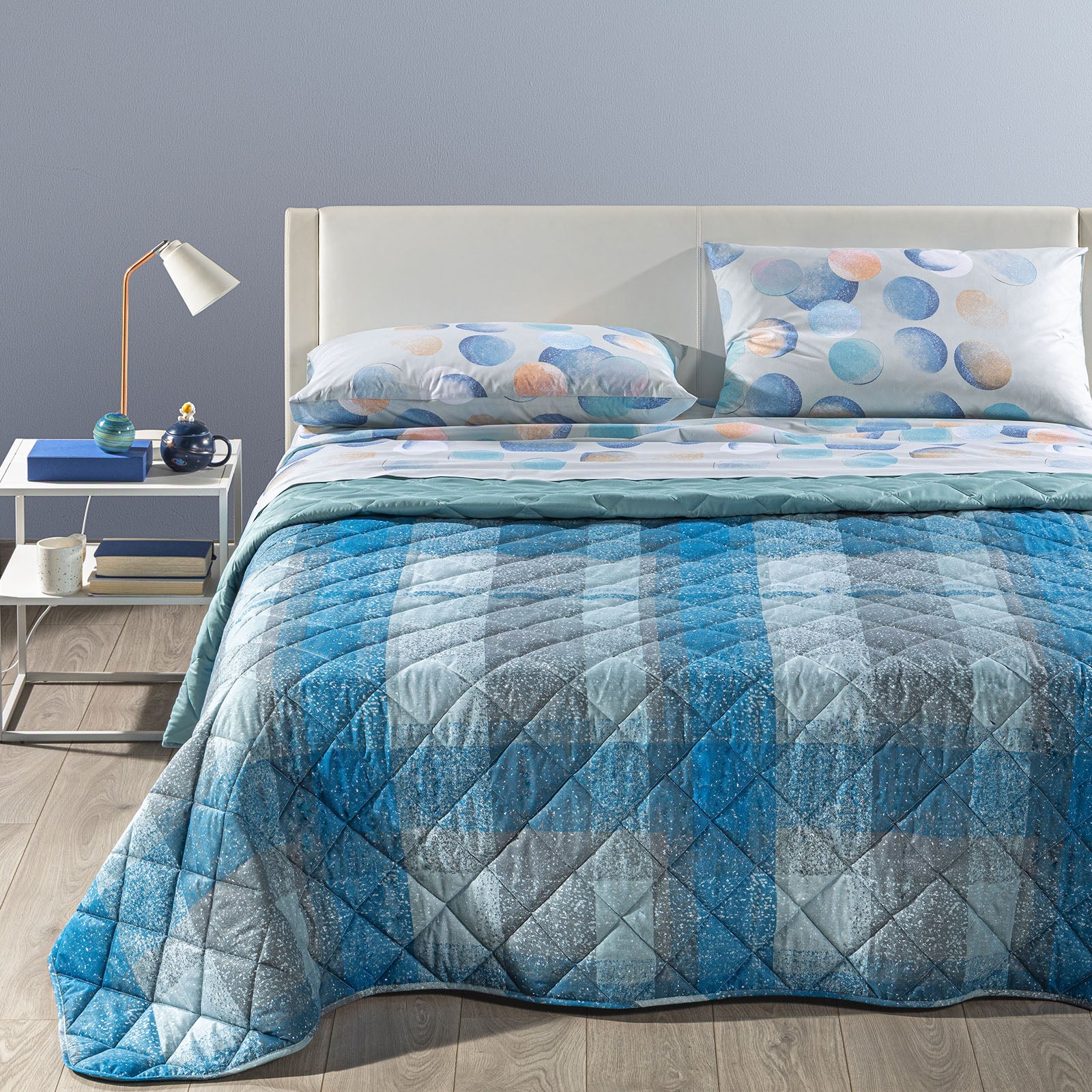 Copriletto Trapuntato In Cotone Smith Matrimoniale Blu New Generation