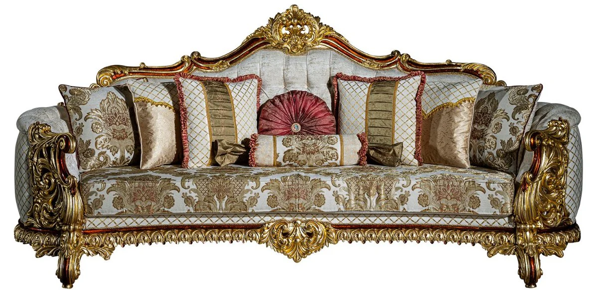 Luxury Baroque Living Room Set Gray / Red / Gold - 2 Sofas & 2 Armchairs & 1 Coffee Table - Living Room Furniture in Baroque Style - Noble & Magnificent