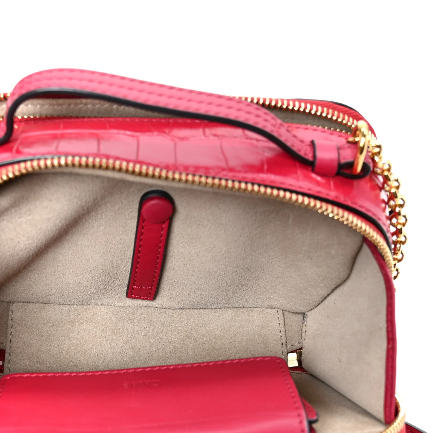 Calfskin Crocodile Embossed Mini C Vanity Bag Red - Top Club