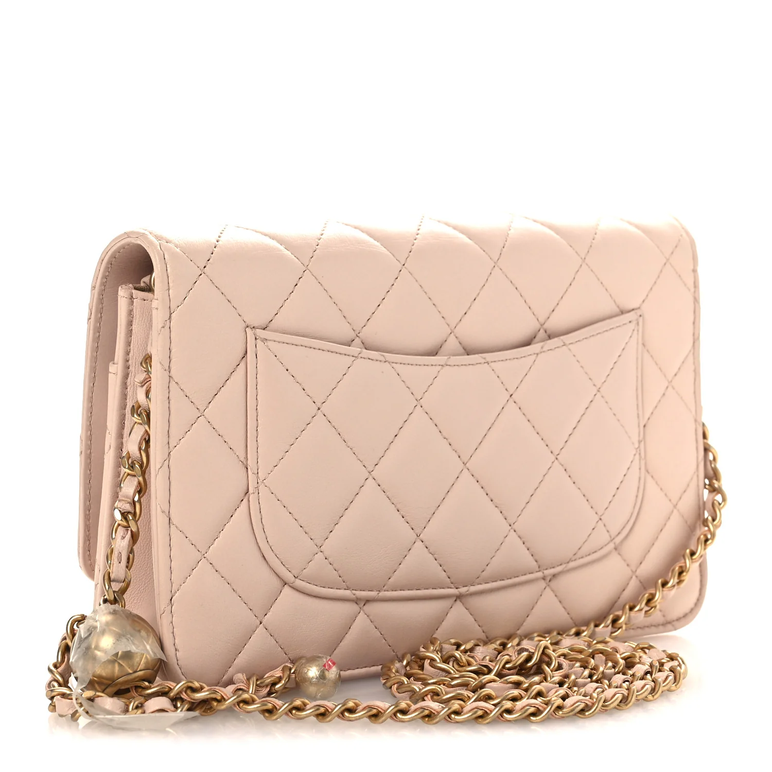 Lambskin Quilted CC Pearl Crush Wallet on Chain WOC Light Pink - Top Club