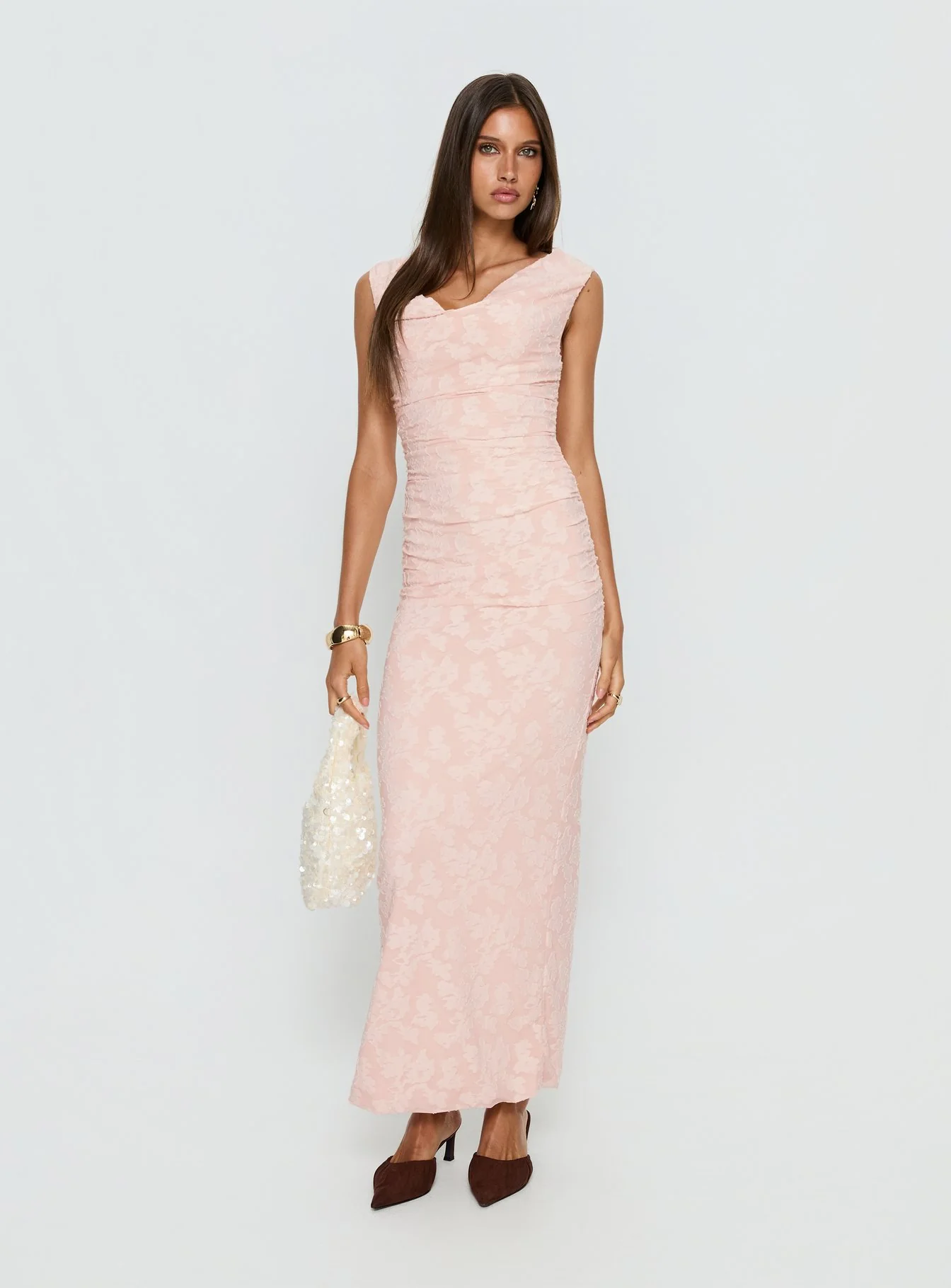 Kristeen Cowl Neck Maxi Dress Blush Pink