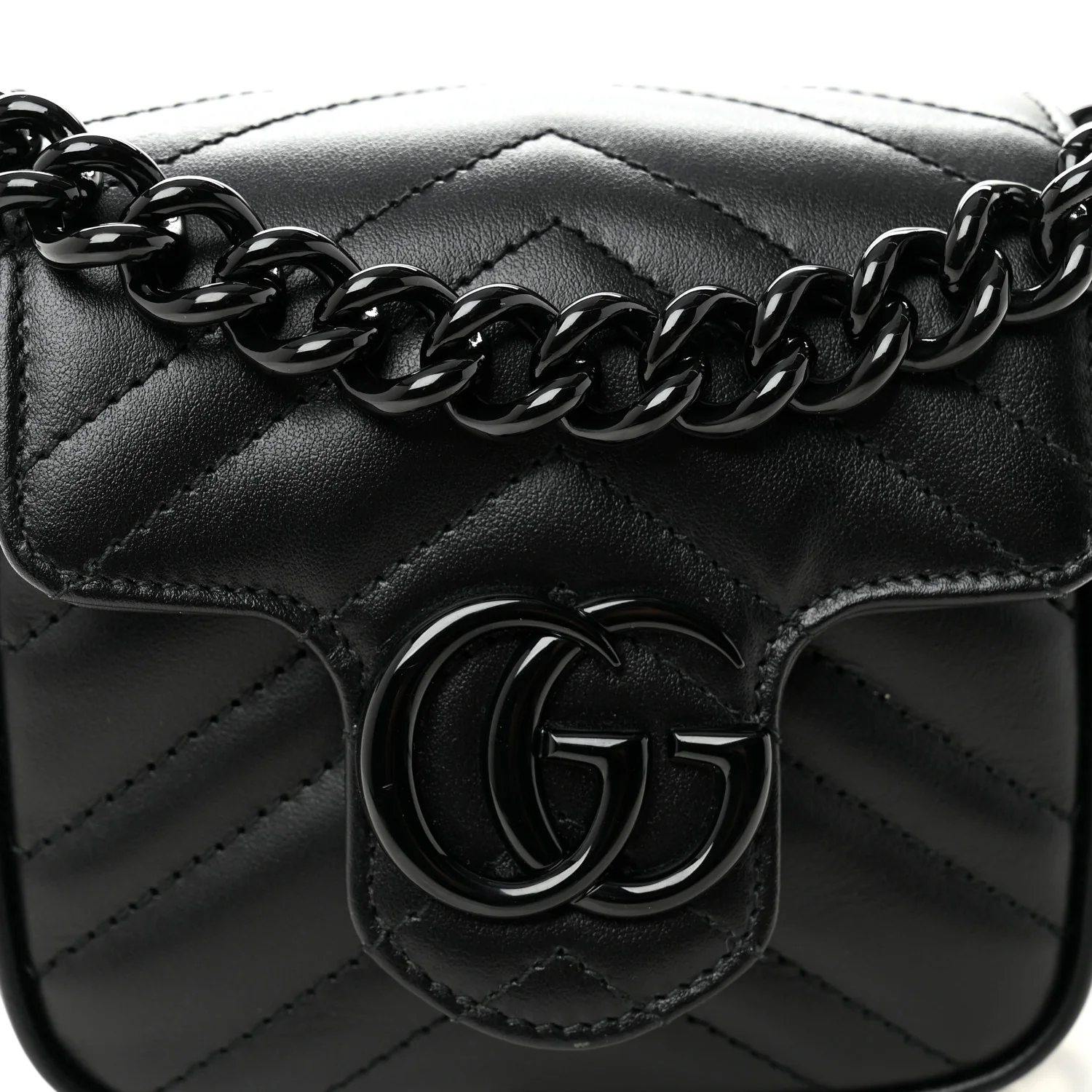 Calfskin Matelasse Monochrome GG Marmont Chain Mini Belt Bag Black - Top Club