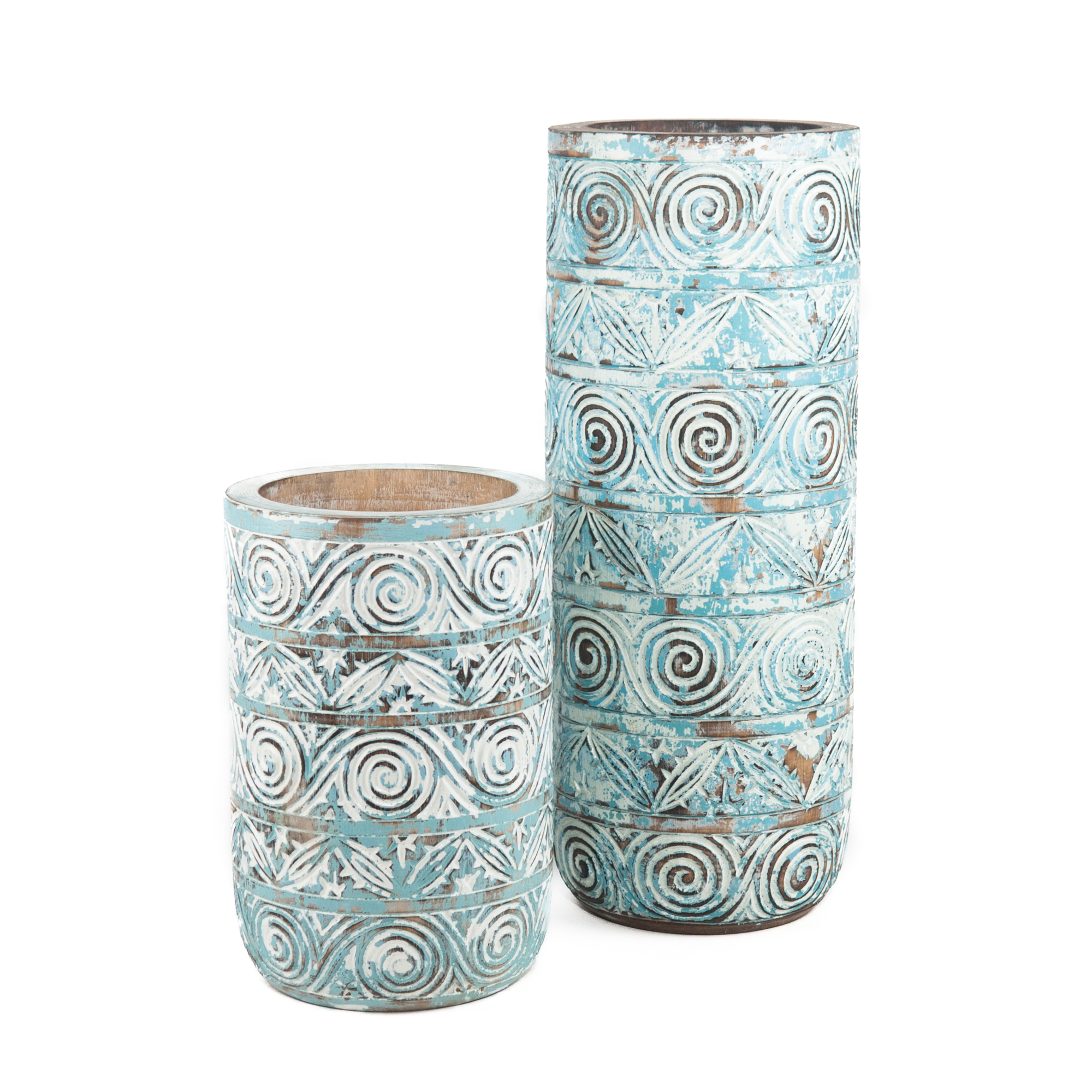 Houten vaas turquoise - Medium