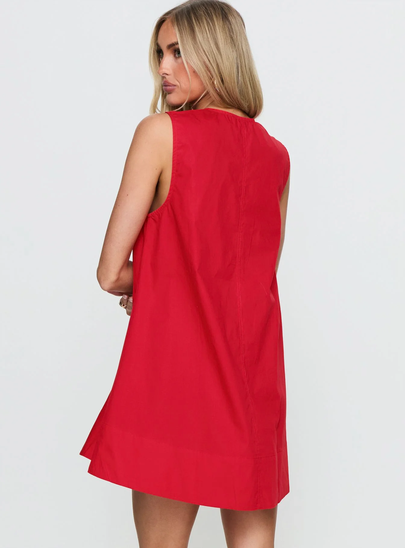 Eberta Ruched Baby Doll Mini Dress Red