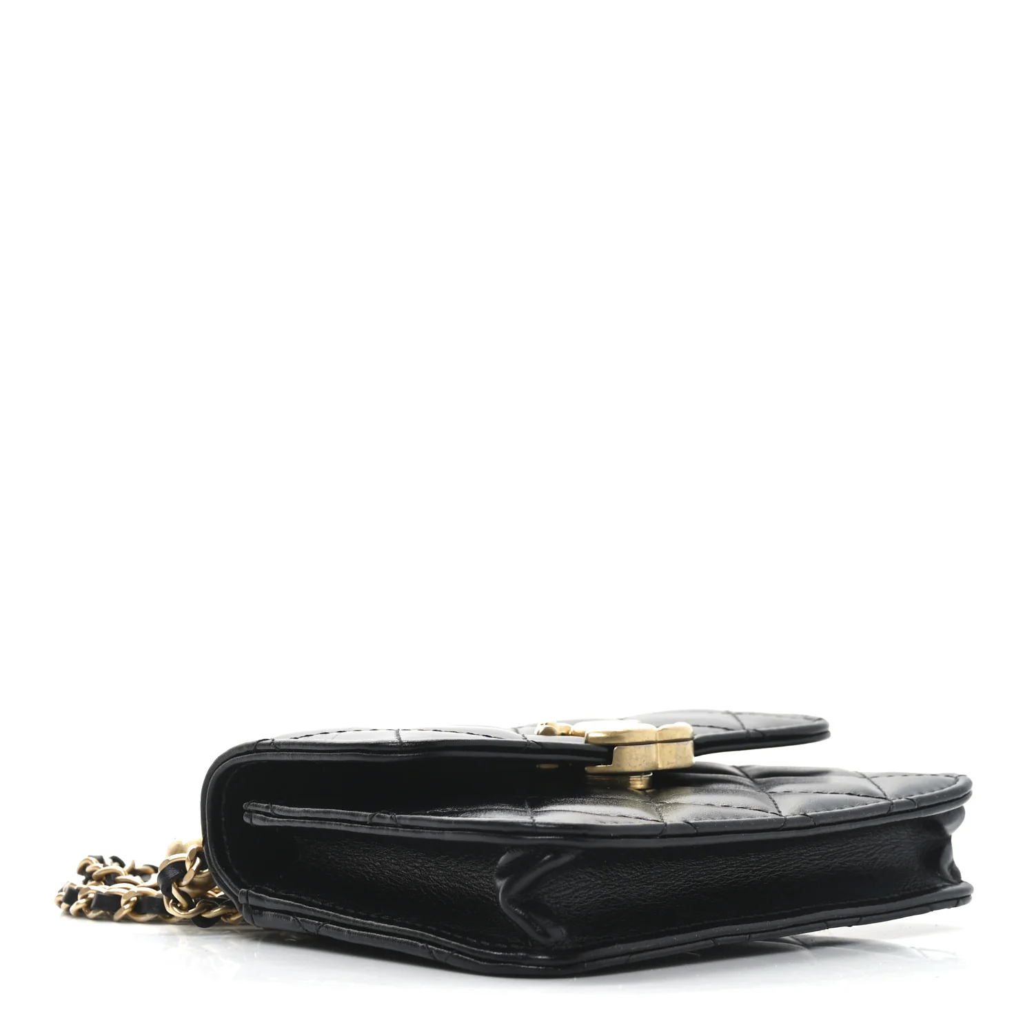Calfskin Quilted Perfect Fit Coin Purse With Chain Black - Top Club