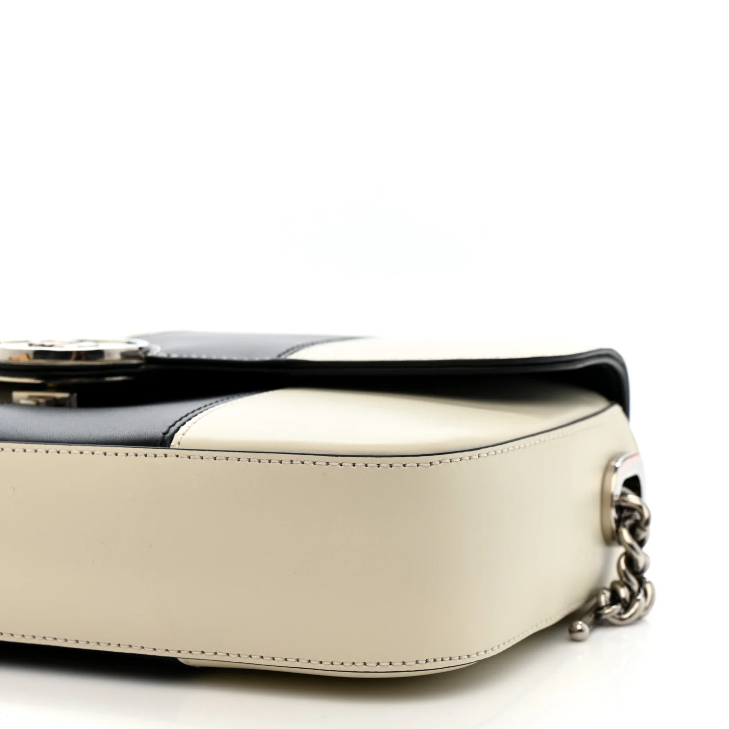 Senna Calfskin Lines Petite GG Top Handle Shoulder Bag Black Mystic White - Top Club