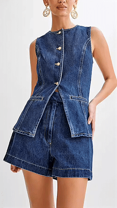 Women's Denim Sleeveless Vest & Shorts Set - Nordfashionstorm - Women's Clothing, Fashion for You - Nordfashionstorm.com