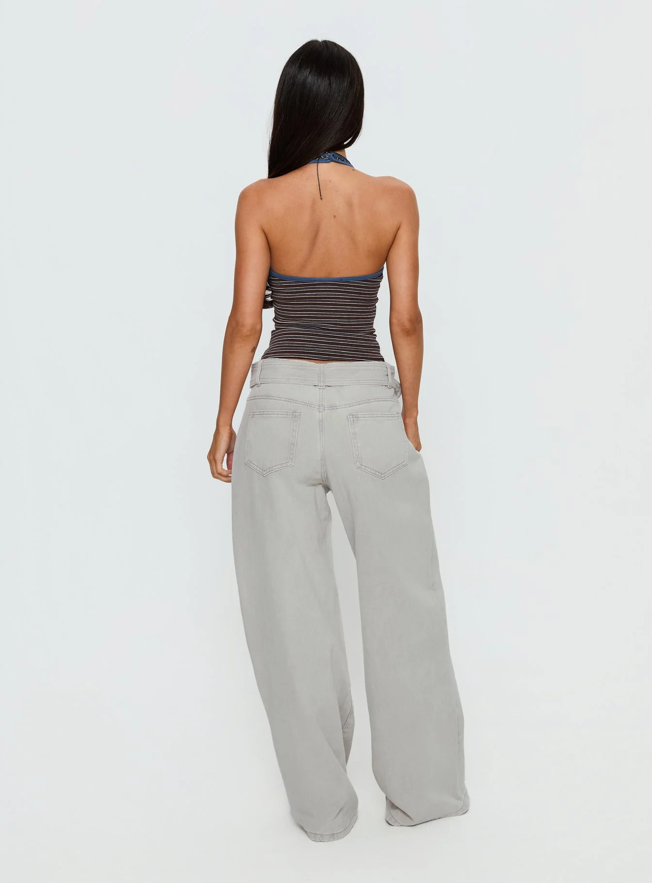 Katlin Mid Rise Wide Leg Buckle Detail Jeans Grey Wash