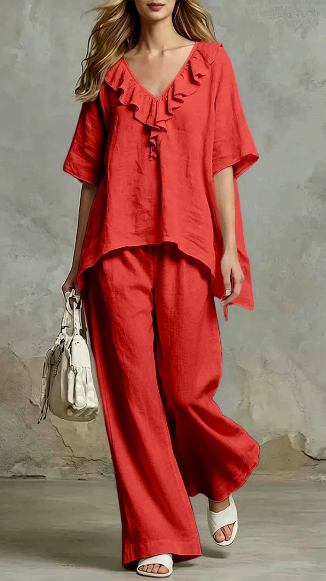 Women's Loose-Fit V-Neck Pullover & Cotton Casual Two-Piece Set - Nordfashionstorm - Women's Clothing, Fashion for You - Nordfashionstorm.com