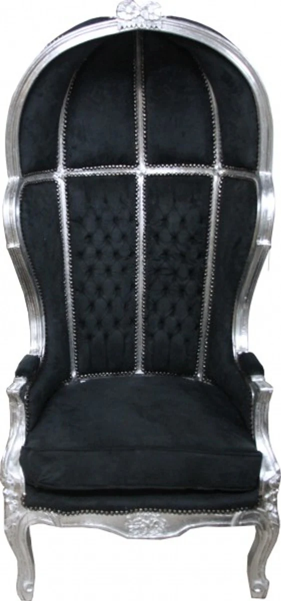 Barock Thron Sessel Victory Schwarz / Silber - Balloon Chair -Thron Stuhl Tron