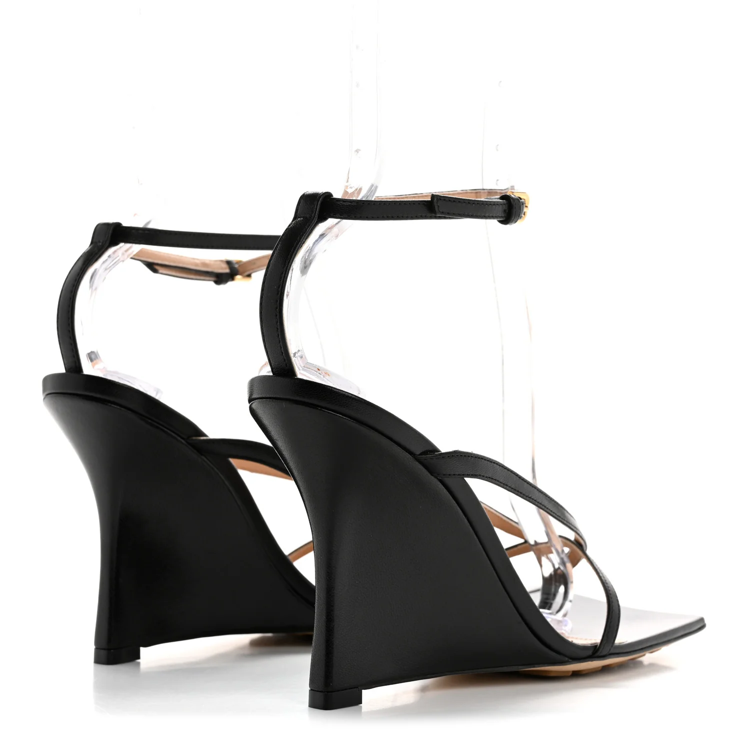 Lambskin Stretch Multi Strap 90mm Sandals 38.5 Black - Top Club