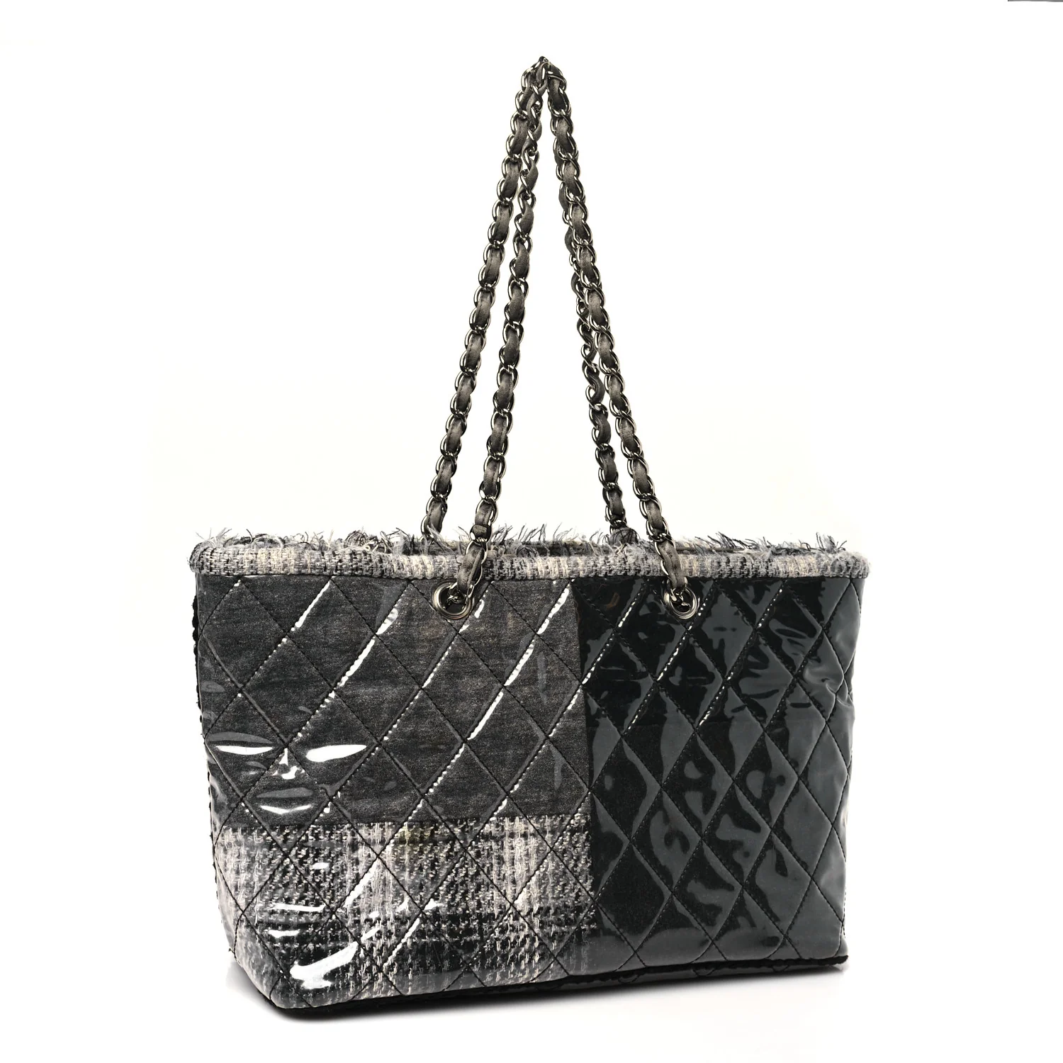 Vinyl Funny Tweed Patchwork Tote Grey - Top Club