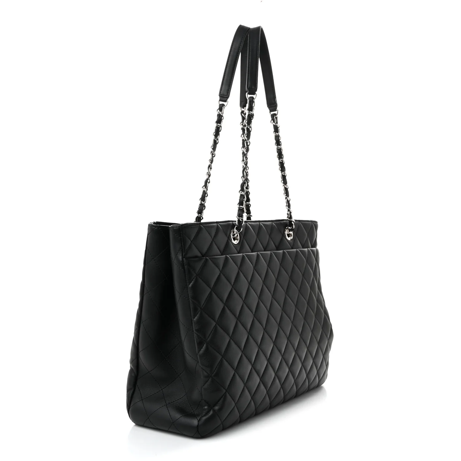 Calfskin Quilted Large Classic Shopping Tote Black - Top Club