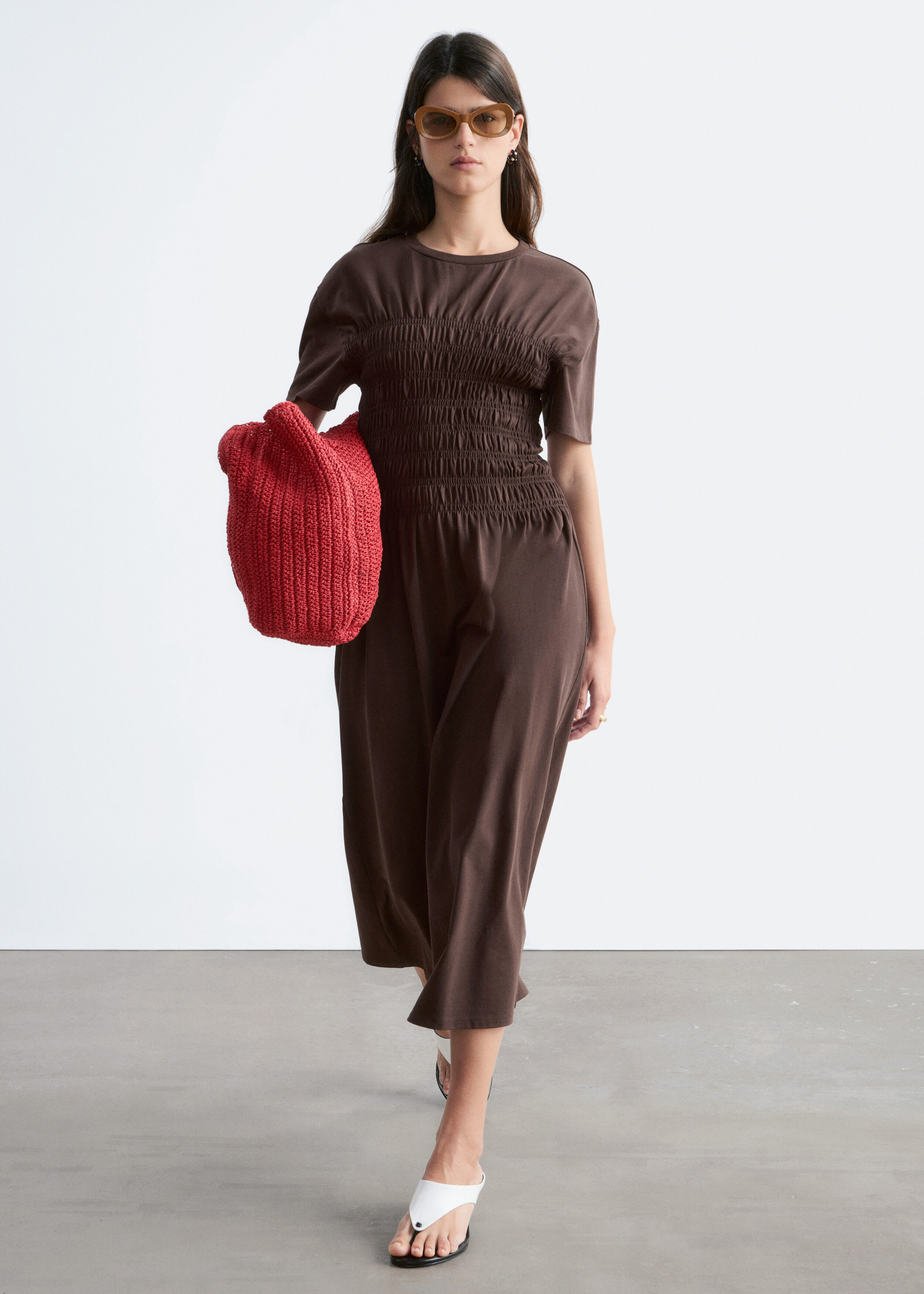 & Other Stories SMOCKED MIDI DRESS