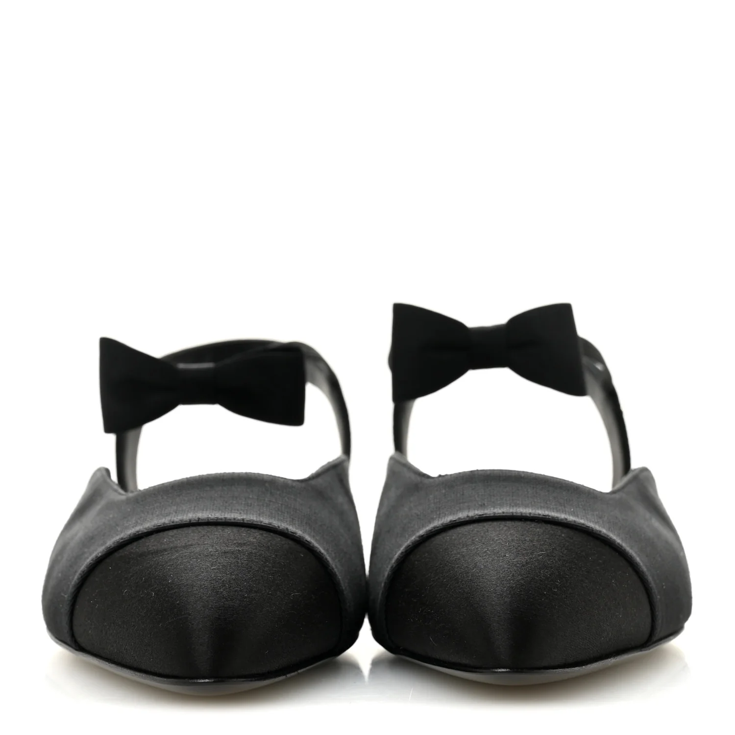 Satin Slingback Cap Toe Bow Flats 39.5 Black - Top Club