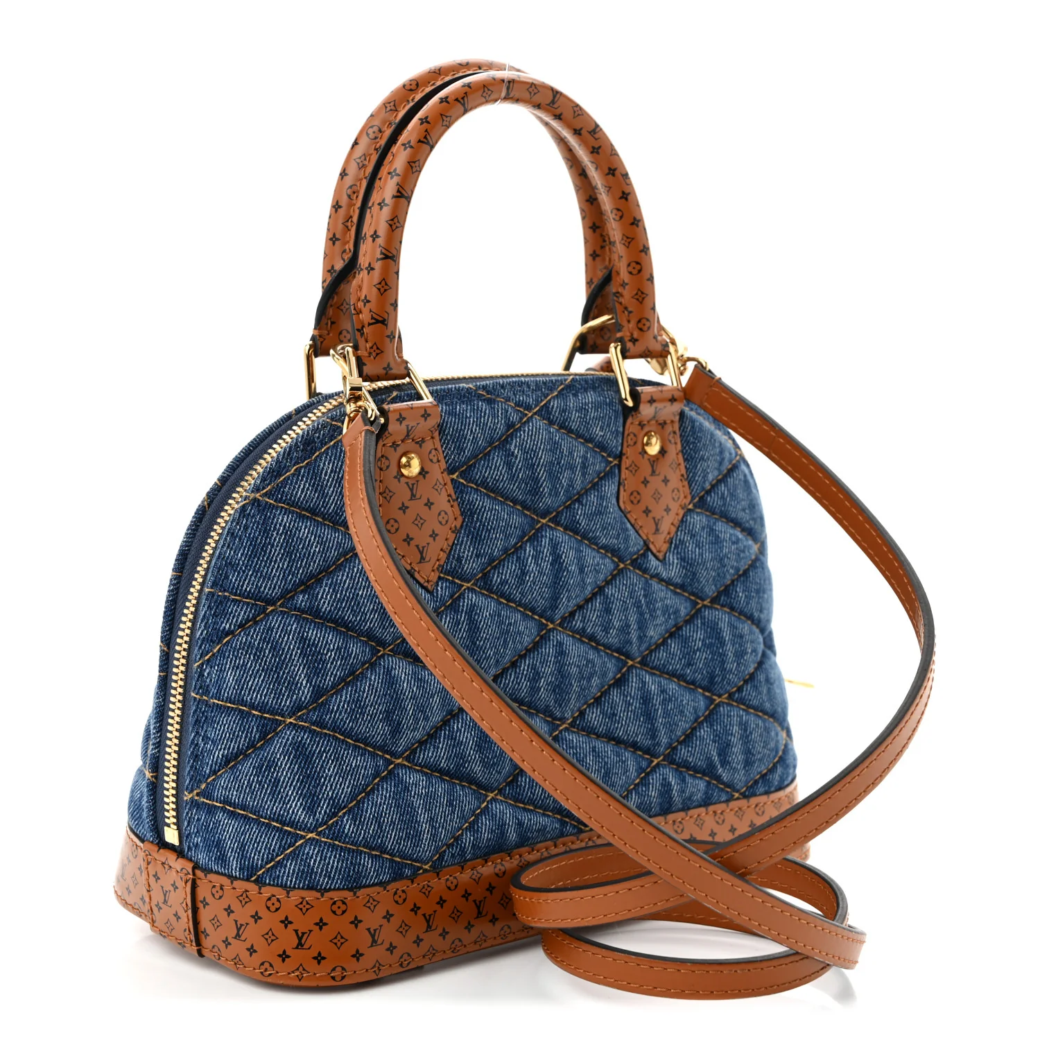 Denim Calfskin Reverse Monogram Malletage Alma BB Blue - Top Club
