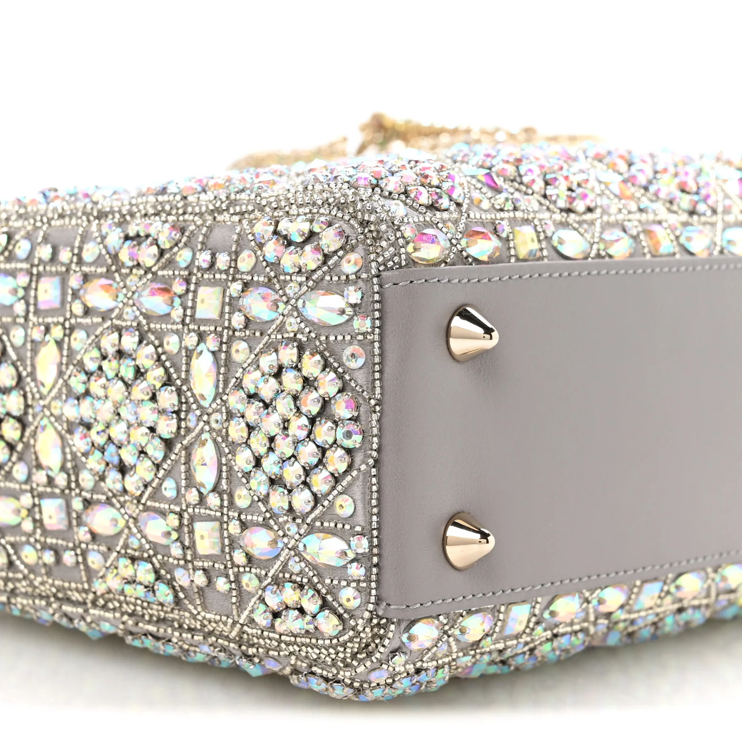 Calfskin Satin Celestial Bead Embroidery Embroidered Small Lady Dior Grey Multicolor - Top Club