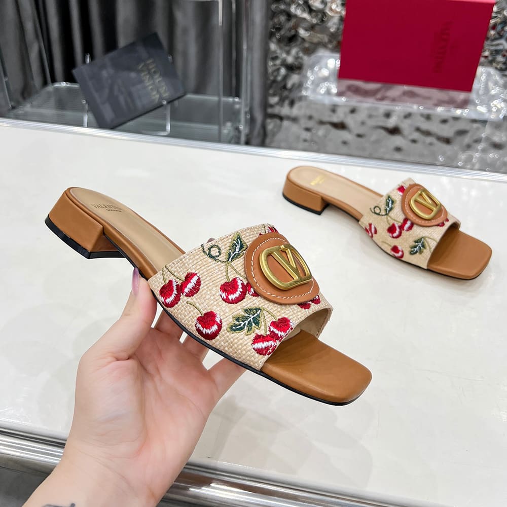 VALENTINO VLOGO SIGNATURE cherry pattern jacquard sandals (heel height 2 cm) - Top Club