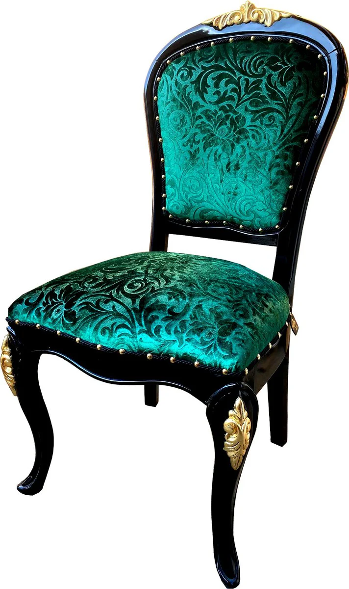 Pompöös by Luxury Baroque Dining Room Chairs Green Pattern / Black / Gold - Pompöös Baroque Chairs designed by Harald Glööckler - 4 Dining Room Chairs - Baroque Dining Room Furniture