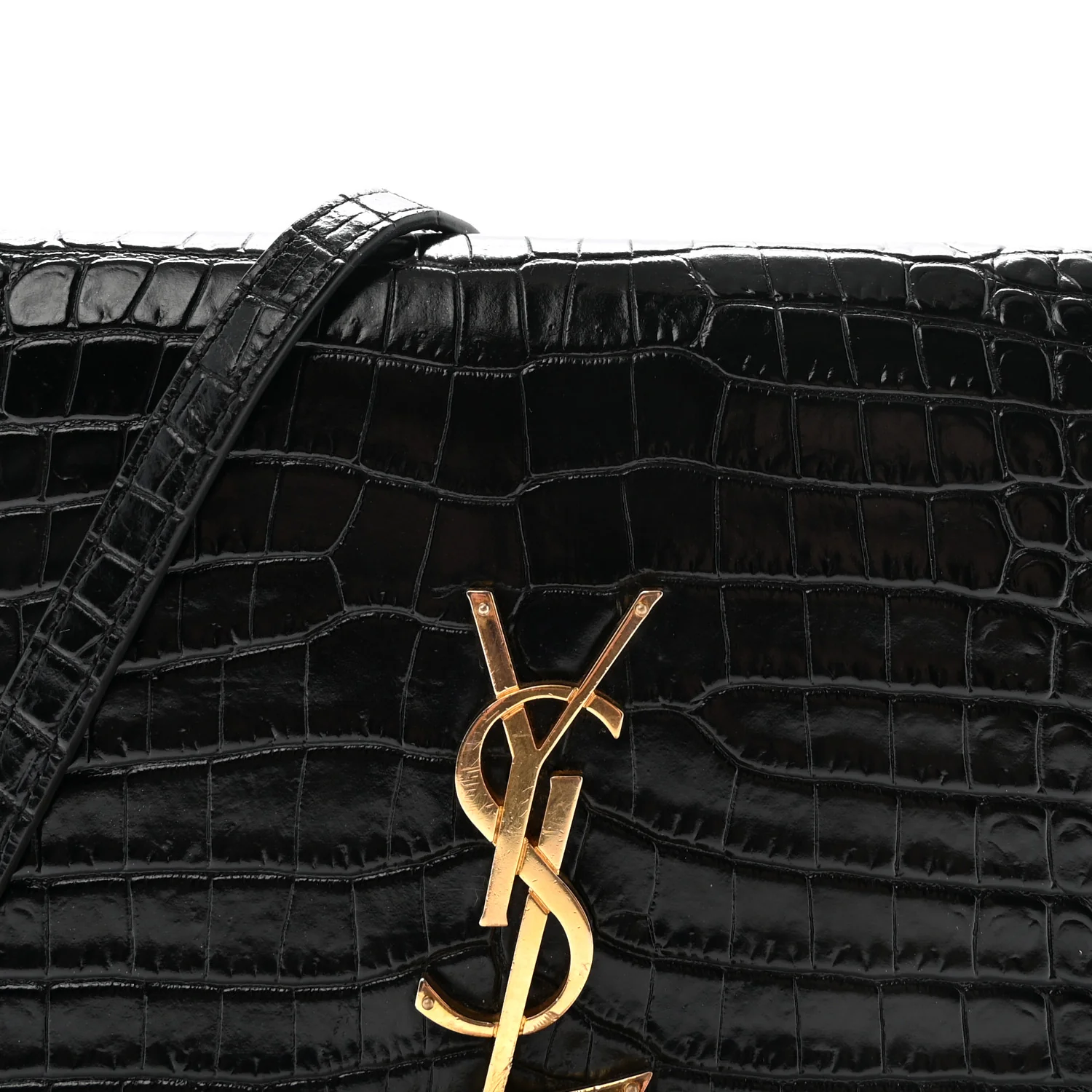 Calfskin Crocodile Embossed Kate Monogram Tassel Chain Wallet Black - Top Club