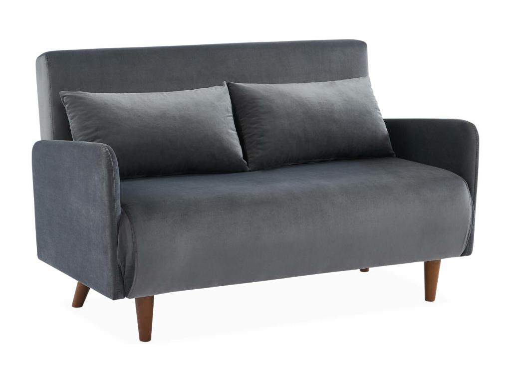 Sofá cama terciopelo 2 plazas gris oscuro con patas de madera