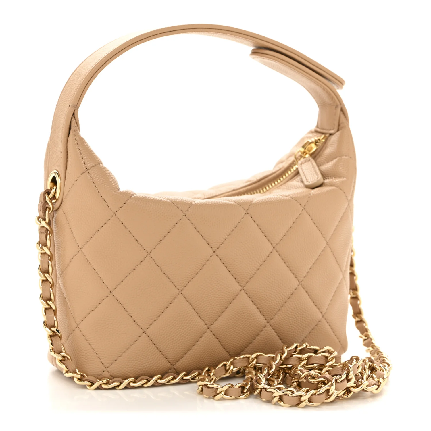 Shiny Caviar My Cush Hobo Clutch With Chain Beige - Top Club