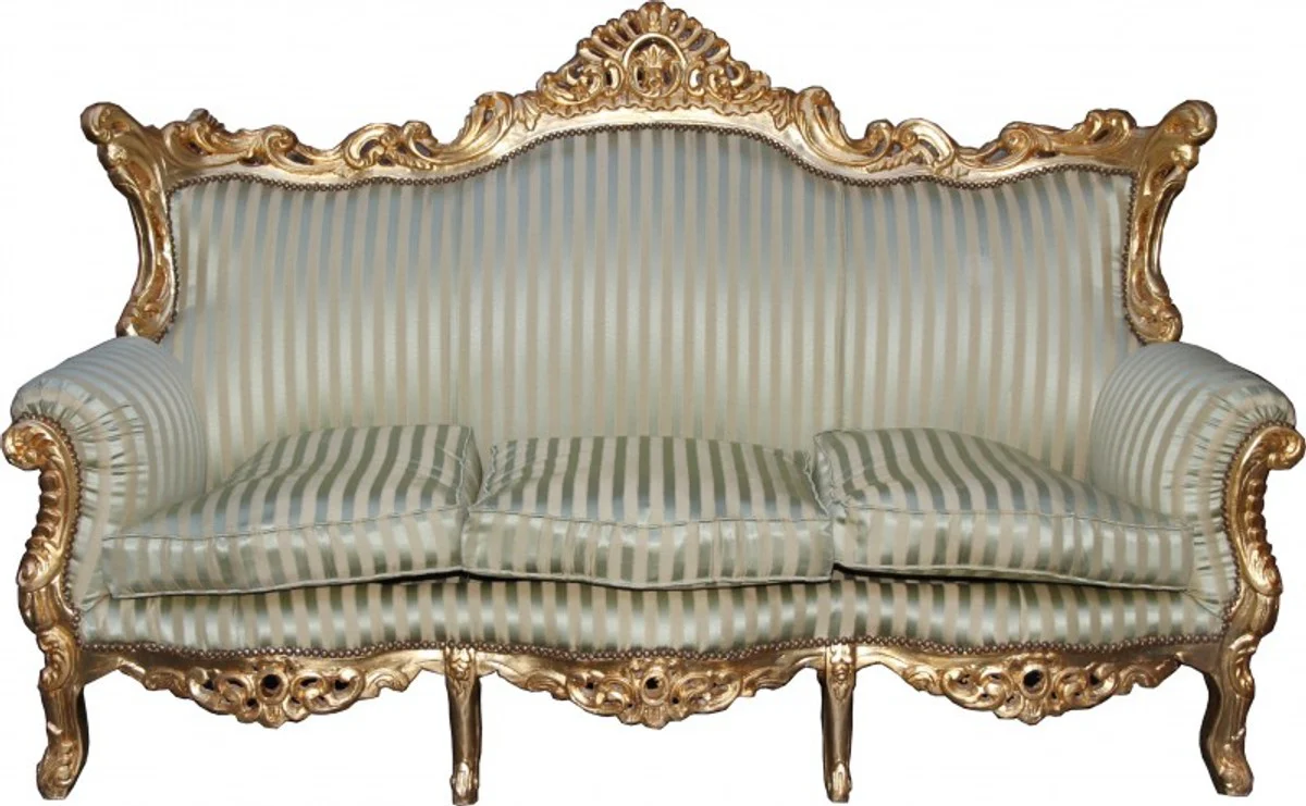 Baroque 3 Seater Sofa Master Jade Green/Beige/Gold Mod3 - Living Room Couch Furniture Lounge