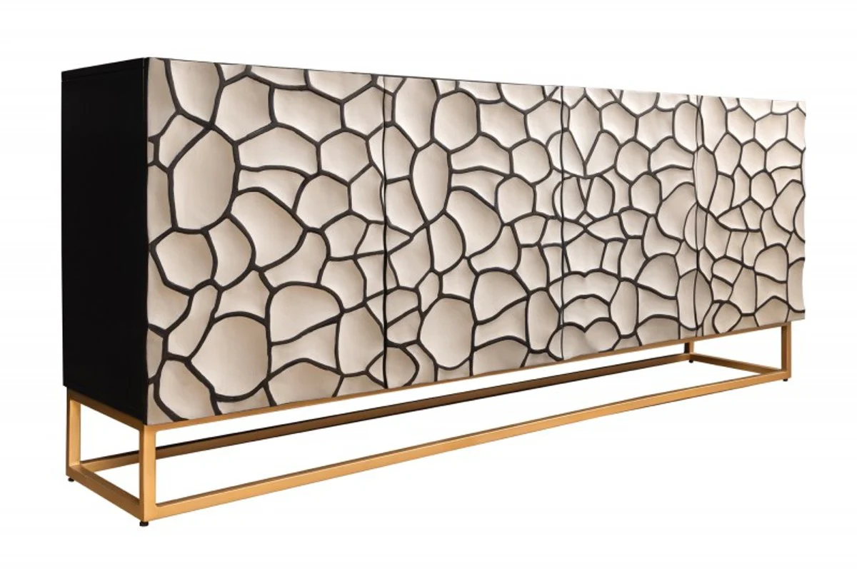 Sideboard in 3D look black / white / gold - modern solid wood furniture