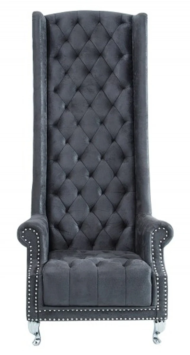 Chesterfield High Back Armchair Gray - Throne King High Back Armchair - Modern Baroque High Back Chair