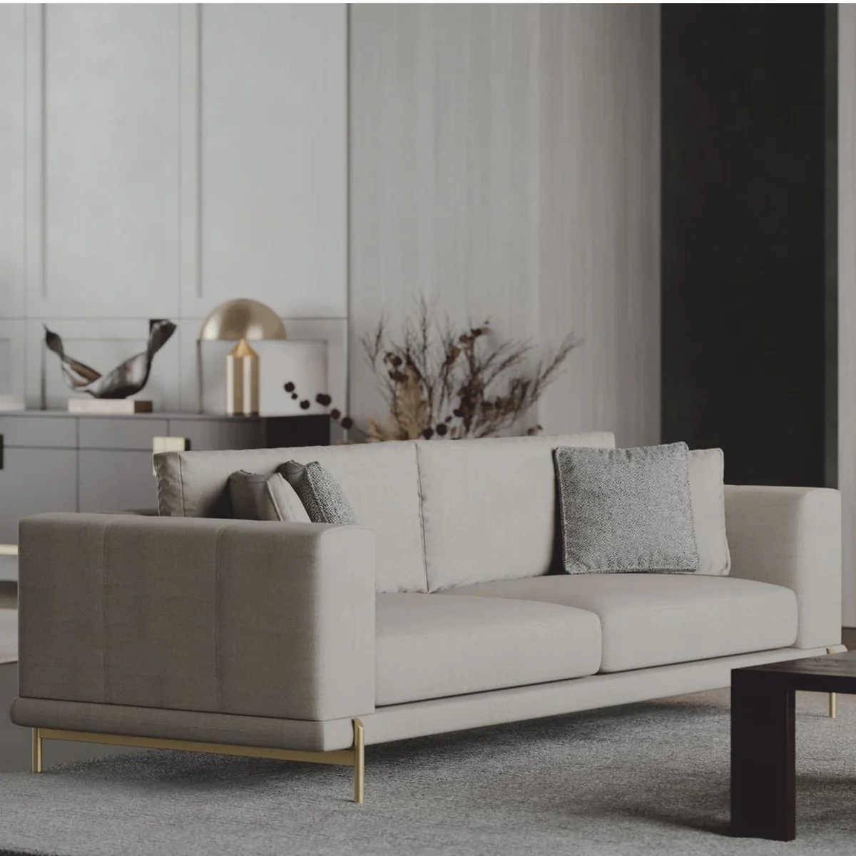 Luxury Sofa Gray / Brass 260 cm - Living Room & Hotel Furniture