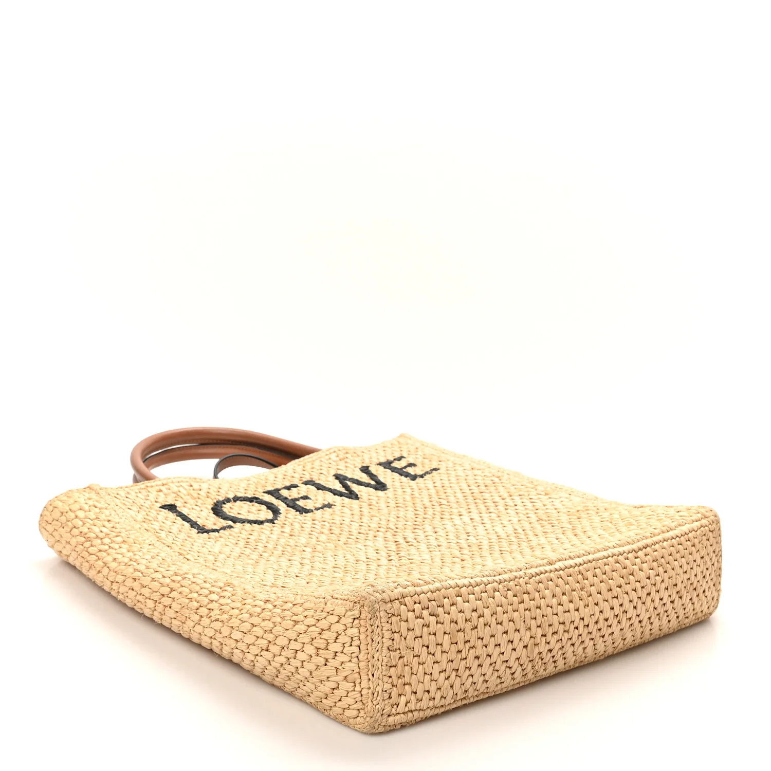 Raffia Calfskin Standard A4 Tote Bag Natural Black - Top Club