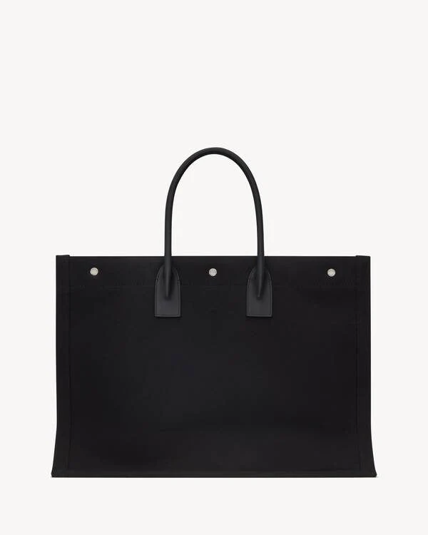 Saint Laurent Paris Rive Gauche Canvas Tote Bag Cotton NOIR ET BLANC 18.8 X 14.1 X 6.2 IN - Top Club