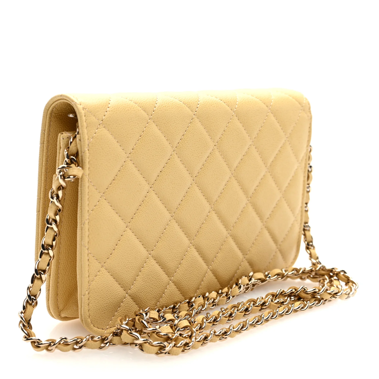 Caviar Quilted Studded CC Wallet on Chain WOC Yellow - Top Club