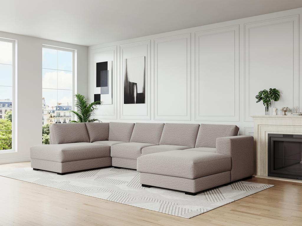 Sofá rinconera panorámico derecho de tela beige