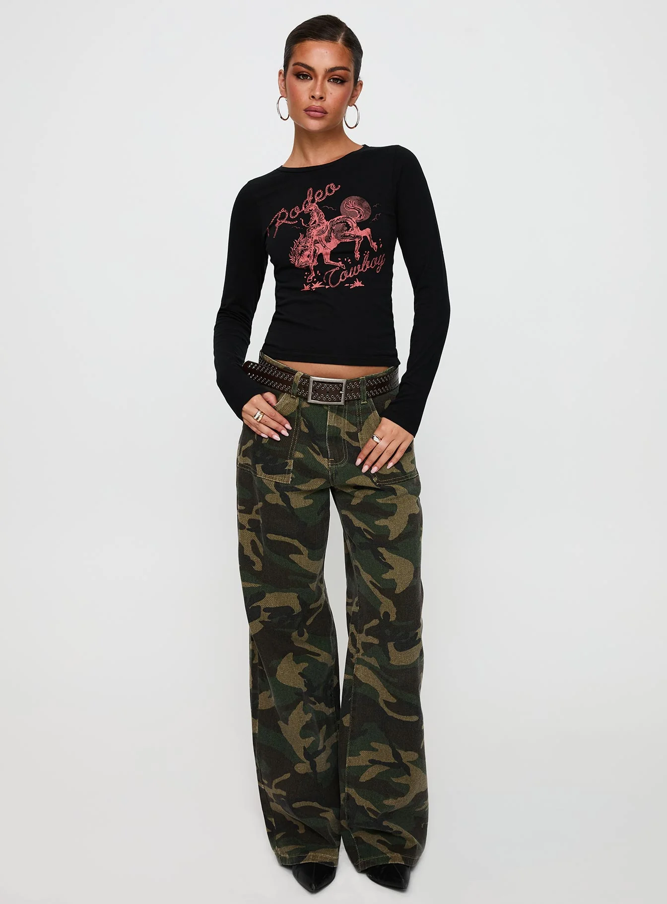 Rodeo Cowboy Long Sleeve Top Washed Wine