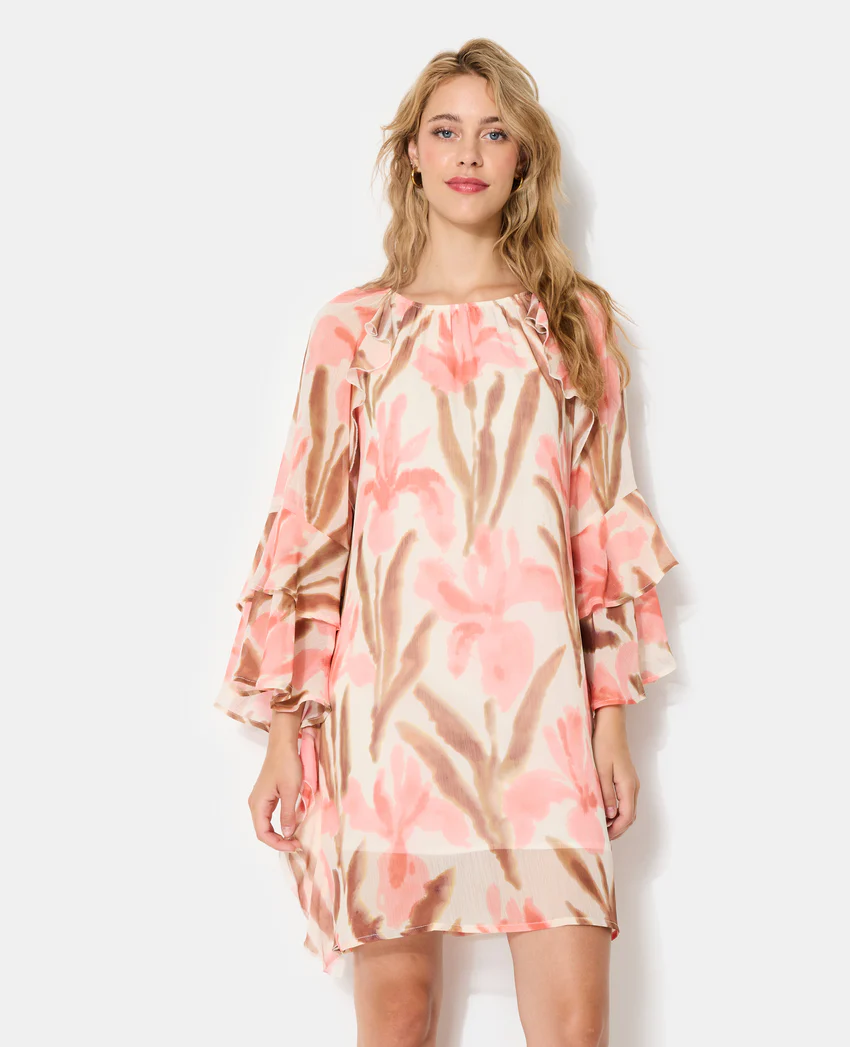 Pimkie Robe courte en voile avec volants et motifs fleurs