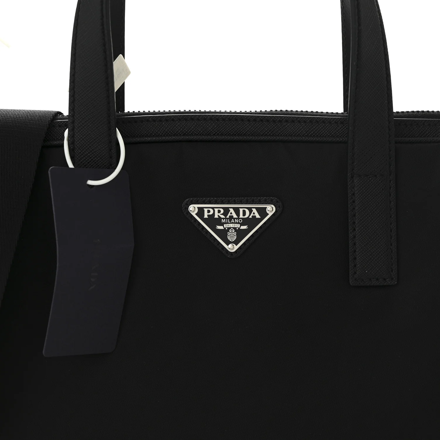 Re-Nylon Saffiano Metal Triangle Logo Briefcase Black - Top Club