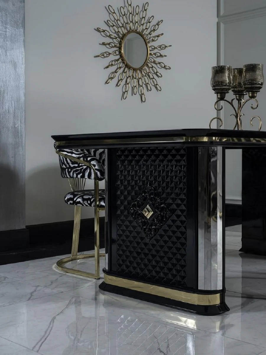 Luxury Art Deco Dining Table Black / Gold - Handcrafted Solid Wood Kitchen Table with Mirror Glass - Art Deco Dining Room Furniture