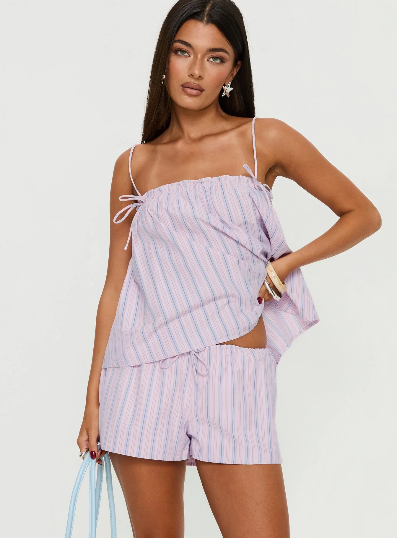 Pepita Drawstring Shorts Pink Stripe